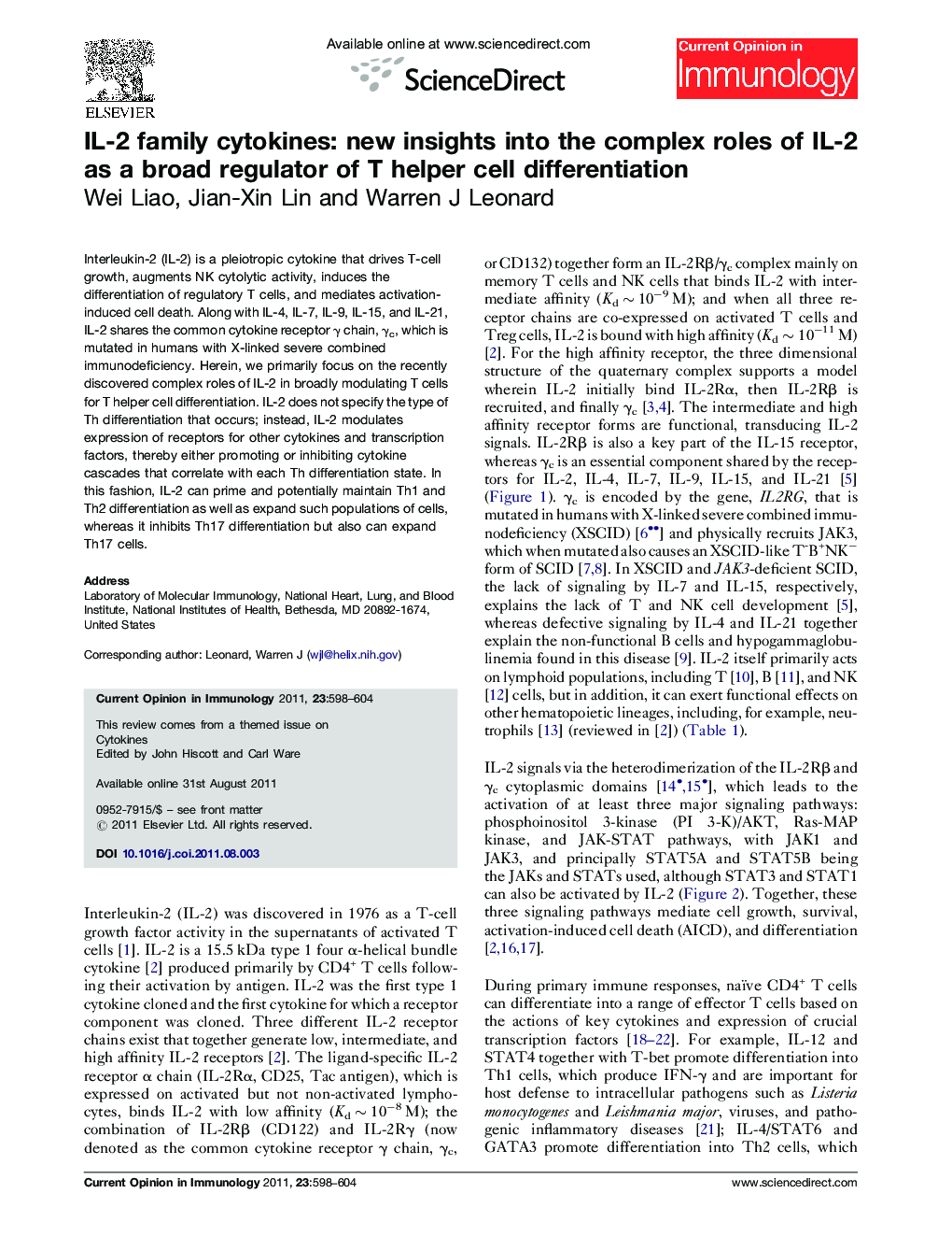 IL-2 family cytokines: new insights into the complex roles of IL-2 as a broad regulator of T helper cell differentiation