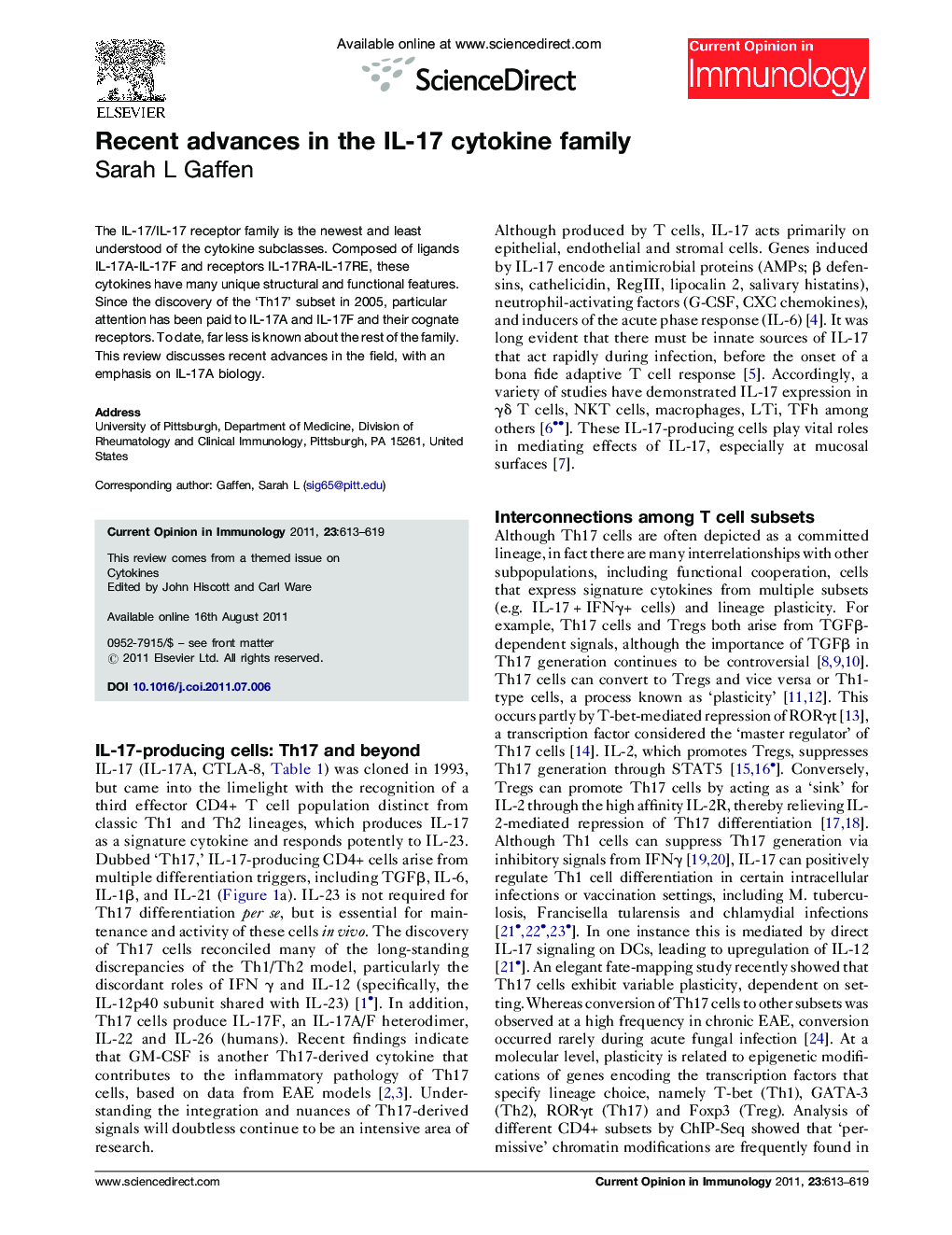 Recent advances in the IL-17 cytokine family
