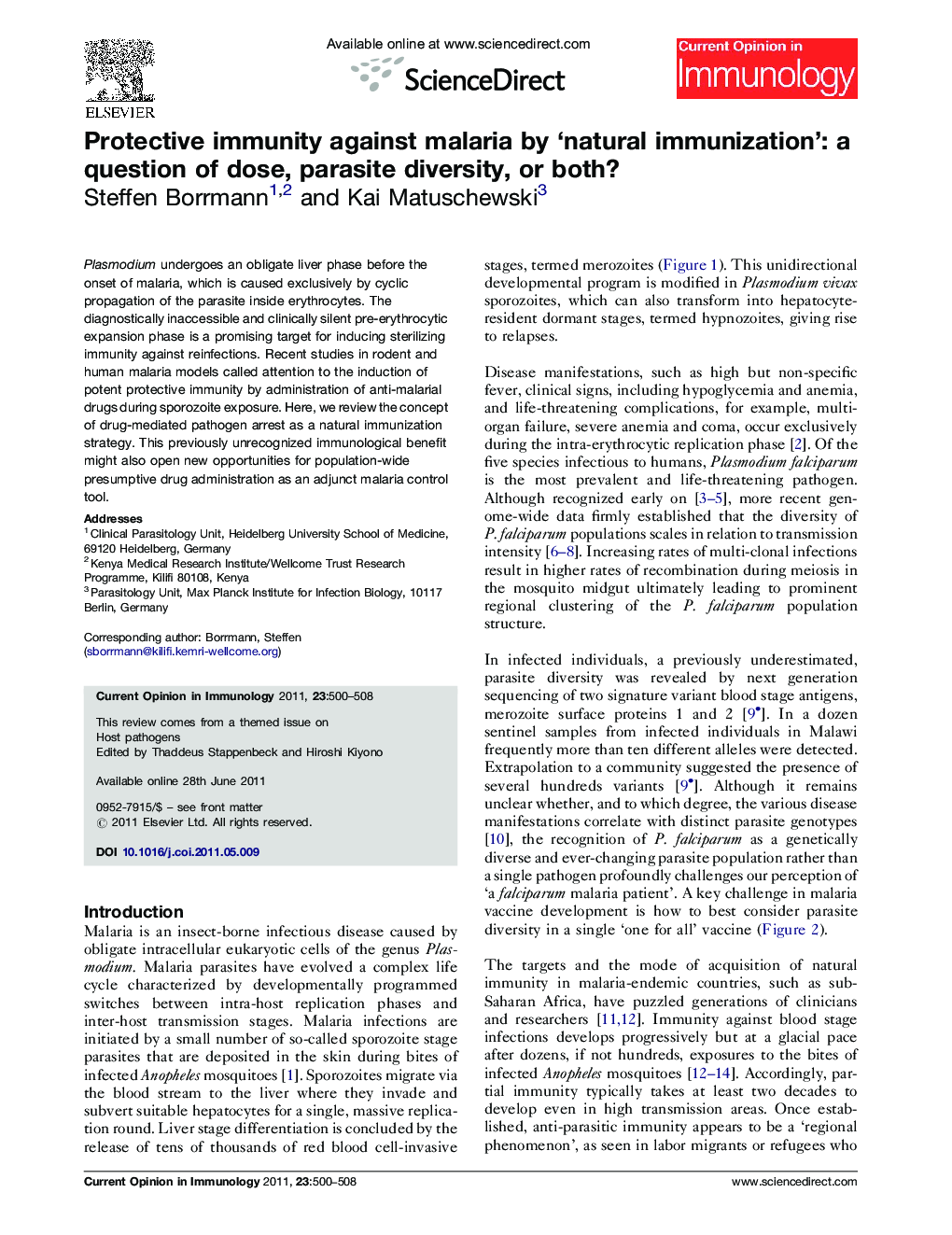 Protective immunity against malaria by ‘natural immunization’: a question of dose, parasite diversity, or both?