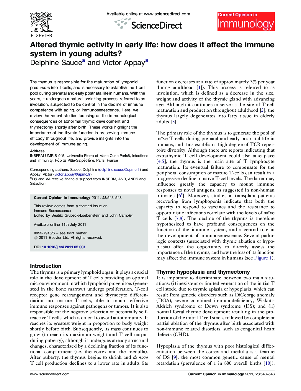 Altered thymic activity in early life: how does it affect the immune system in young adults?