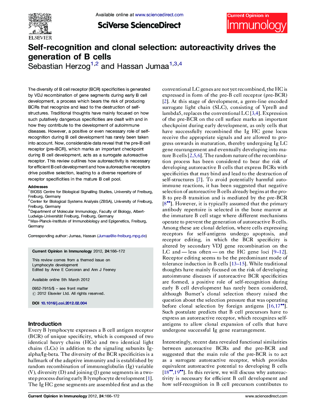 عکس صفحه اول مقاله: Self-recognition and clonal selection: autoreactivity drives the generation of B cells Self-recognition and clonal selection: autoreactivity drives the generation of B cells