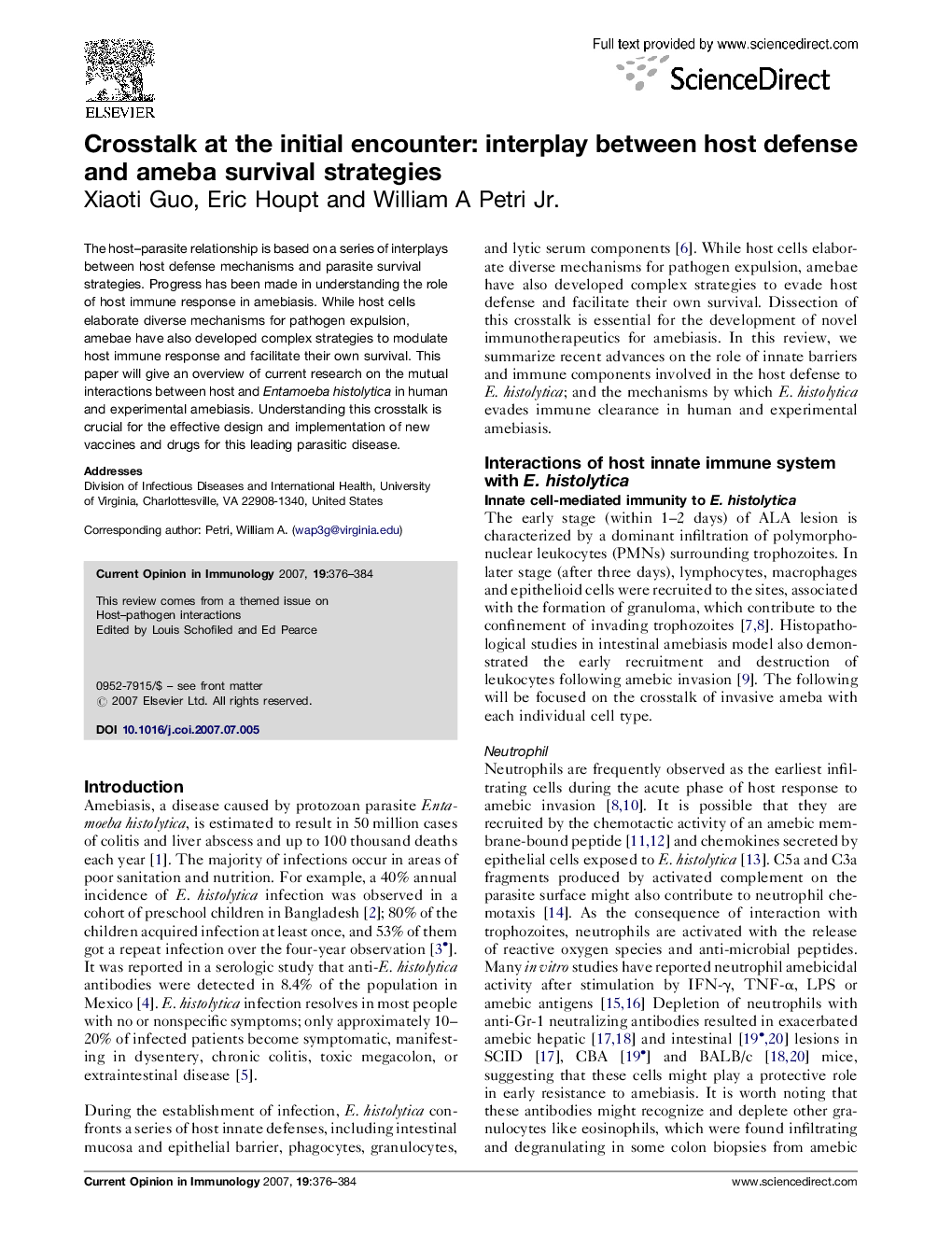 Crosstalk at the initial encounter: interplay between host defense and ameba survival strategies