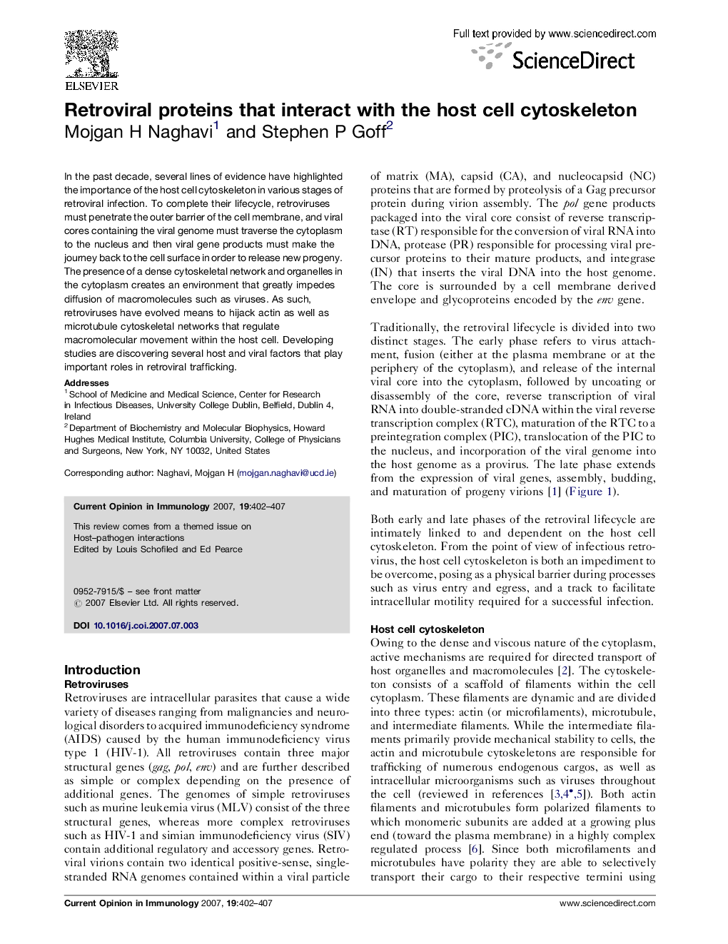 Retroviral proteins that interact with the host cell cytoskeleton