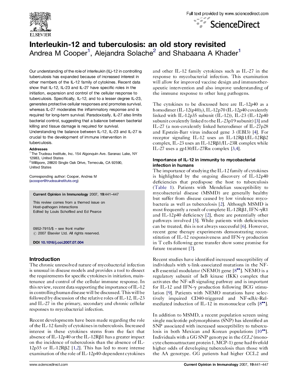 Interleukin-12 and tuberculosis: an old story revisited
