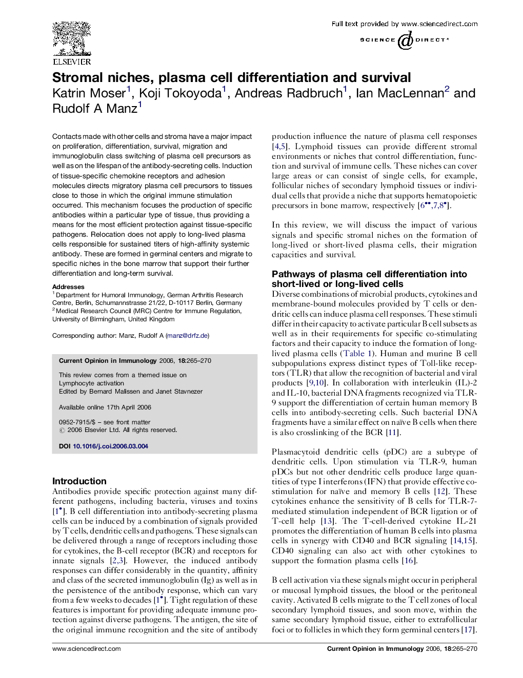 Stromal niches, plasma cell differentiation and survival