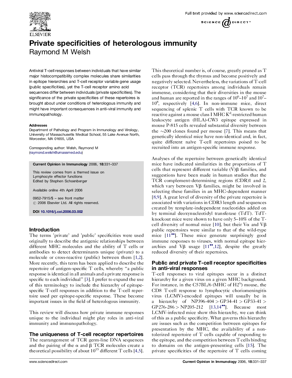 Private specificities of heterologous immunity