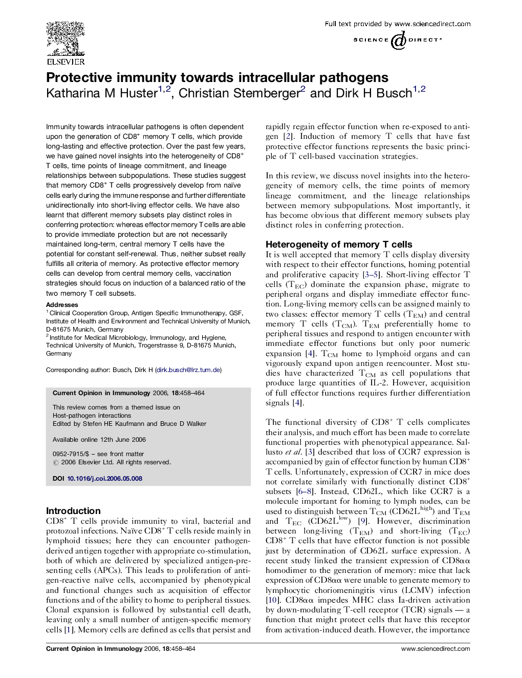 Protective immunity towards intracellular pathogens