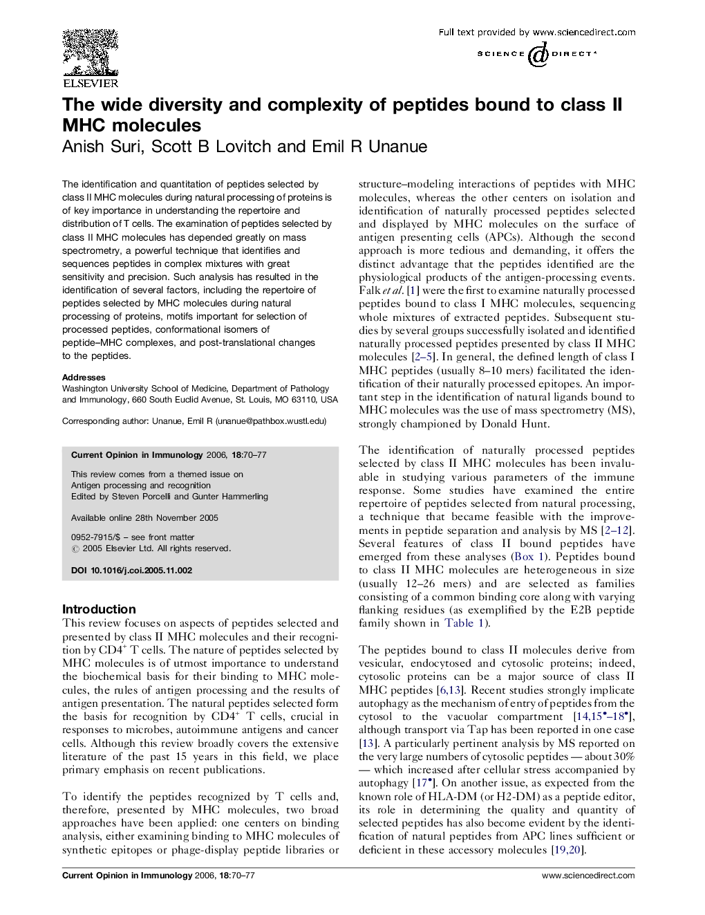 The wide diversity and complexity of peptides bound to class II MHC molecules