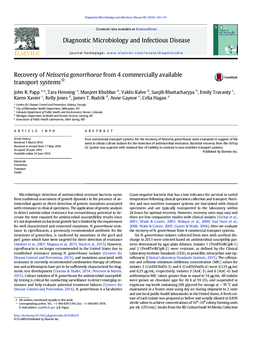 Recovery of Neisseria gonorrhoeae from 4 commercially available transport systems 