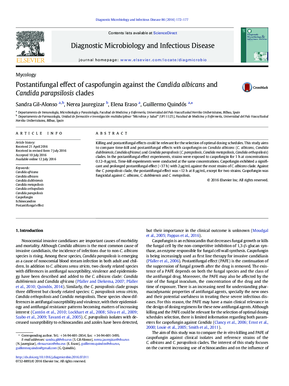 Postantifungal effect of caspofungin against the Candida albicans and Candida parapsilosis clades
