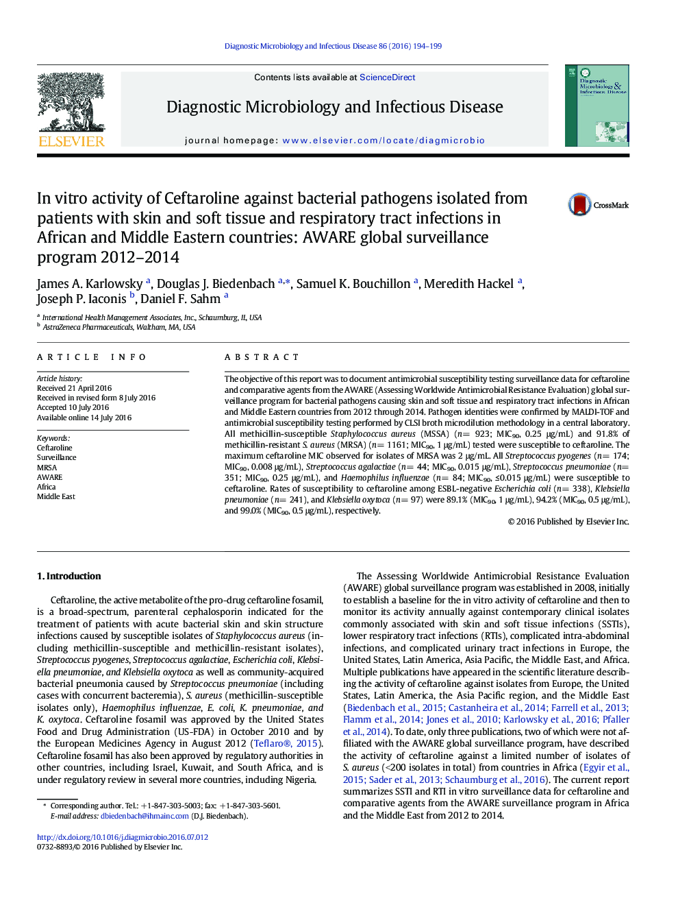 In vitro activity of Ceftaroline against bacterial pathogens isolated from patients with skin and soft tissue and respiratory tract infections in African and Middle Eastern countries: AWARE global surveillance program 2012–2014