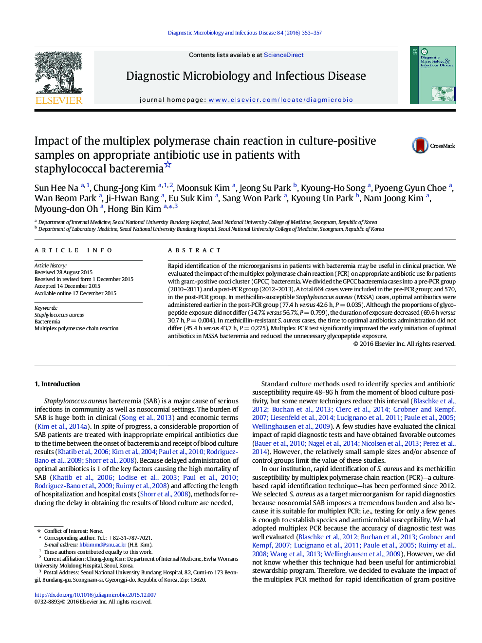 Impact of the multiplex polymerase chain reaction in culture-positive samples on appropriate antibiotic use in patients with staphylococcal bacteremia 