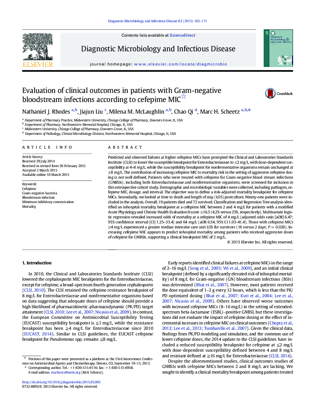 Evaluation of clinical outcomes in patients with Gram-negative bloodstream infections according to cefepime MIC 