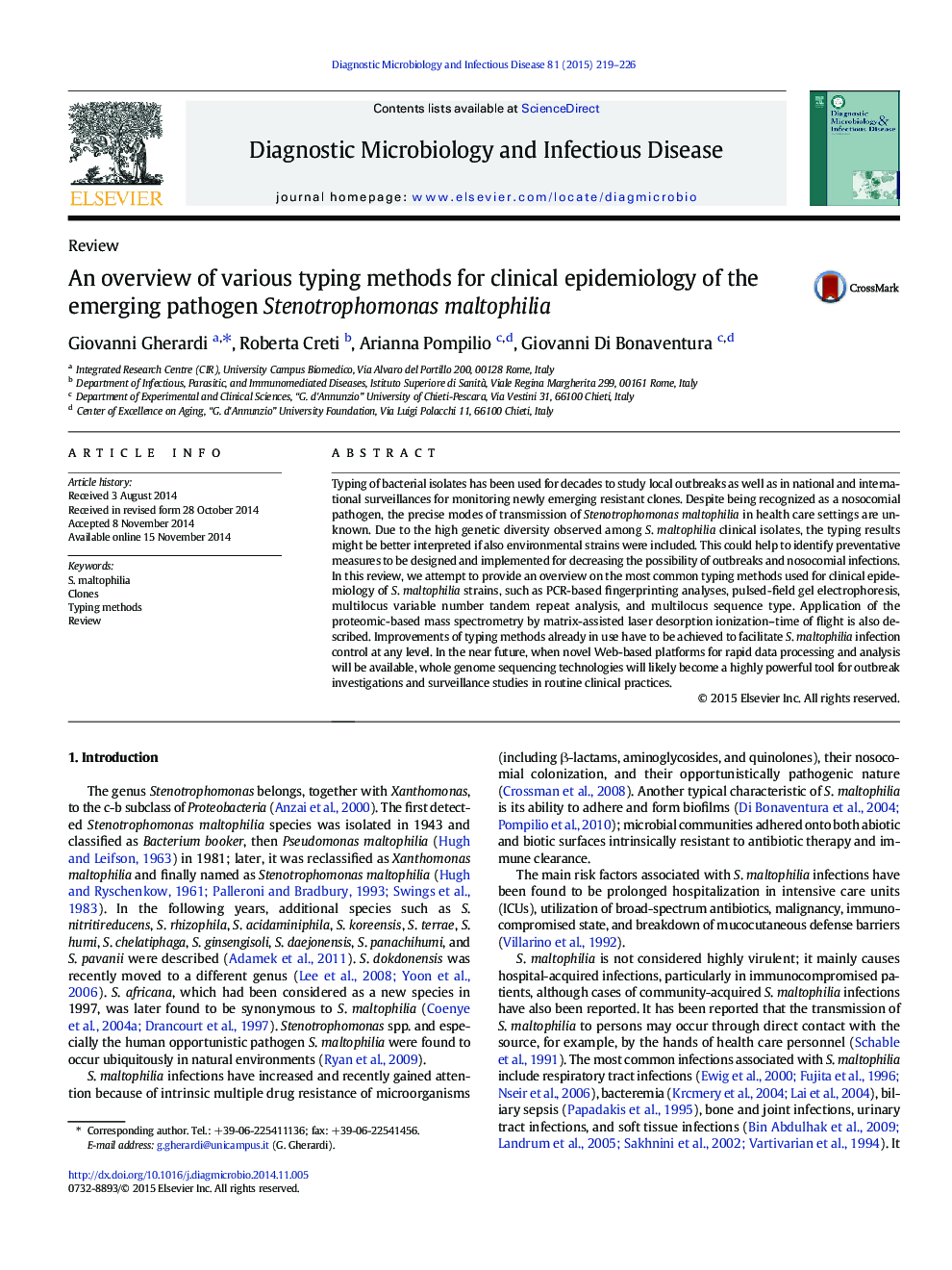 An overview of various typing methods for clinical epidemiology of the emerging pathogen Stenotrophomonas maltophilia