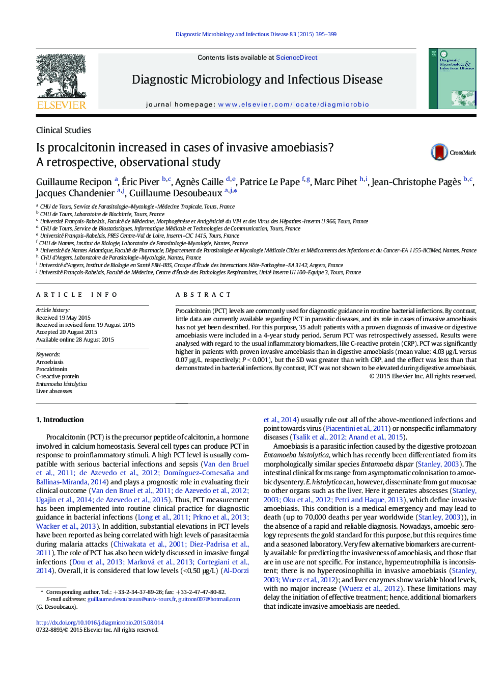 Is procalcitonin increased in cases of invasive amoebiasis? A retrospective, observational study