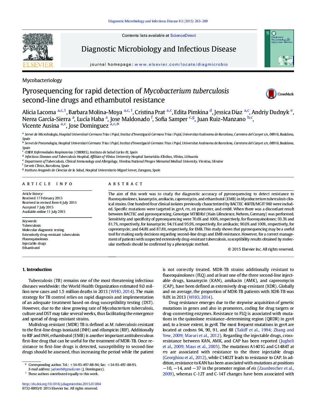 Pyrosequencing for rapid detection of Mycobacterium tuberculosis second-line drugs and ethambutol resistance