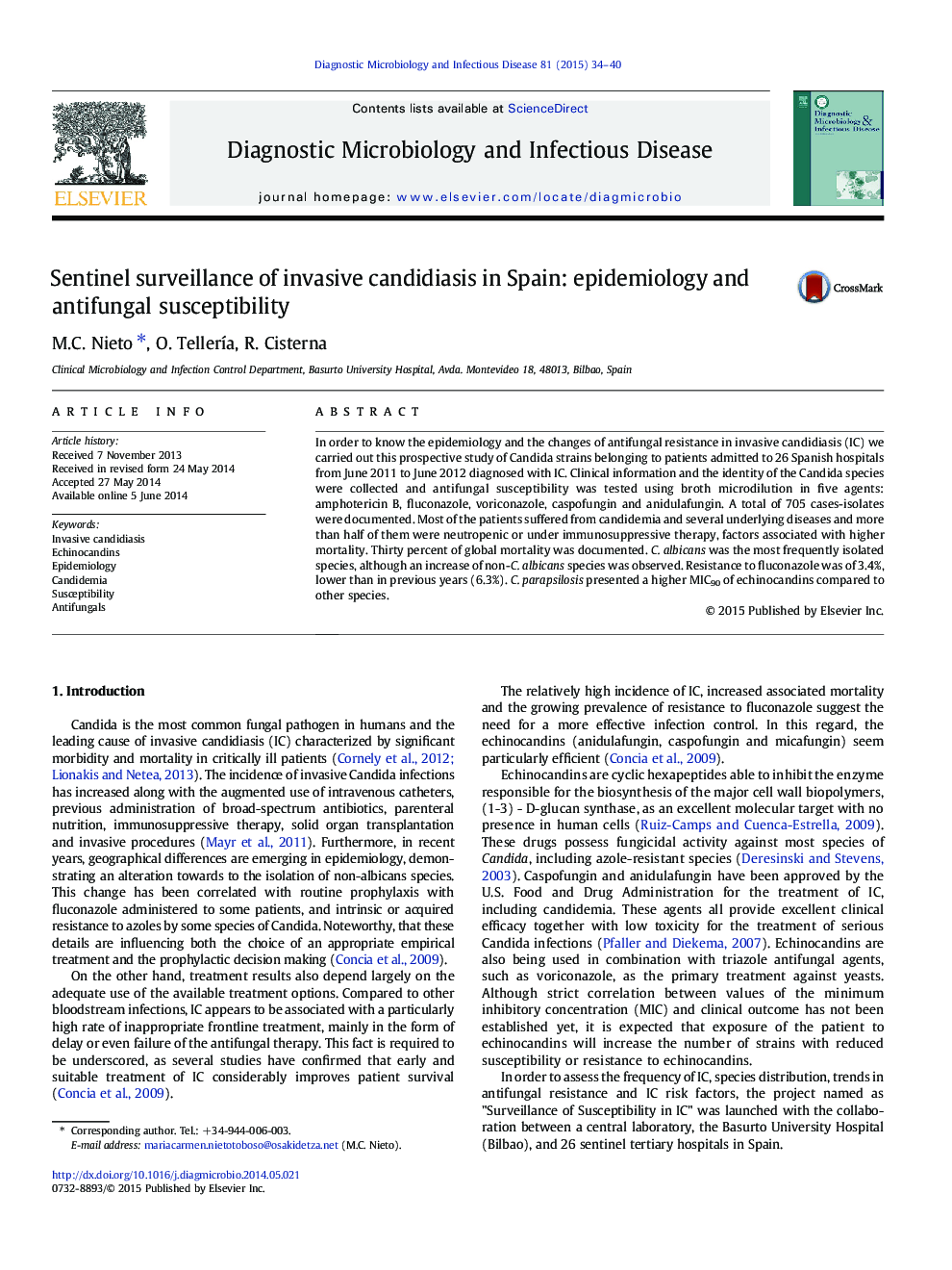 Sentinel surveillance of invasive candidiasis in Spain: epidemiology and antifungal susceptibility