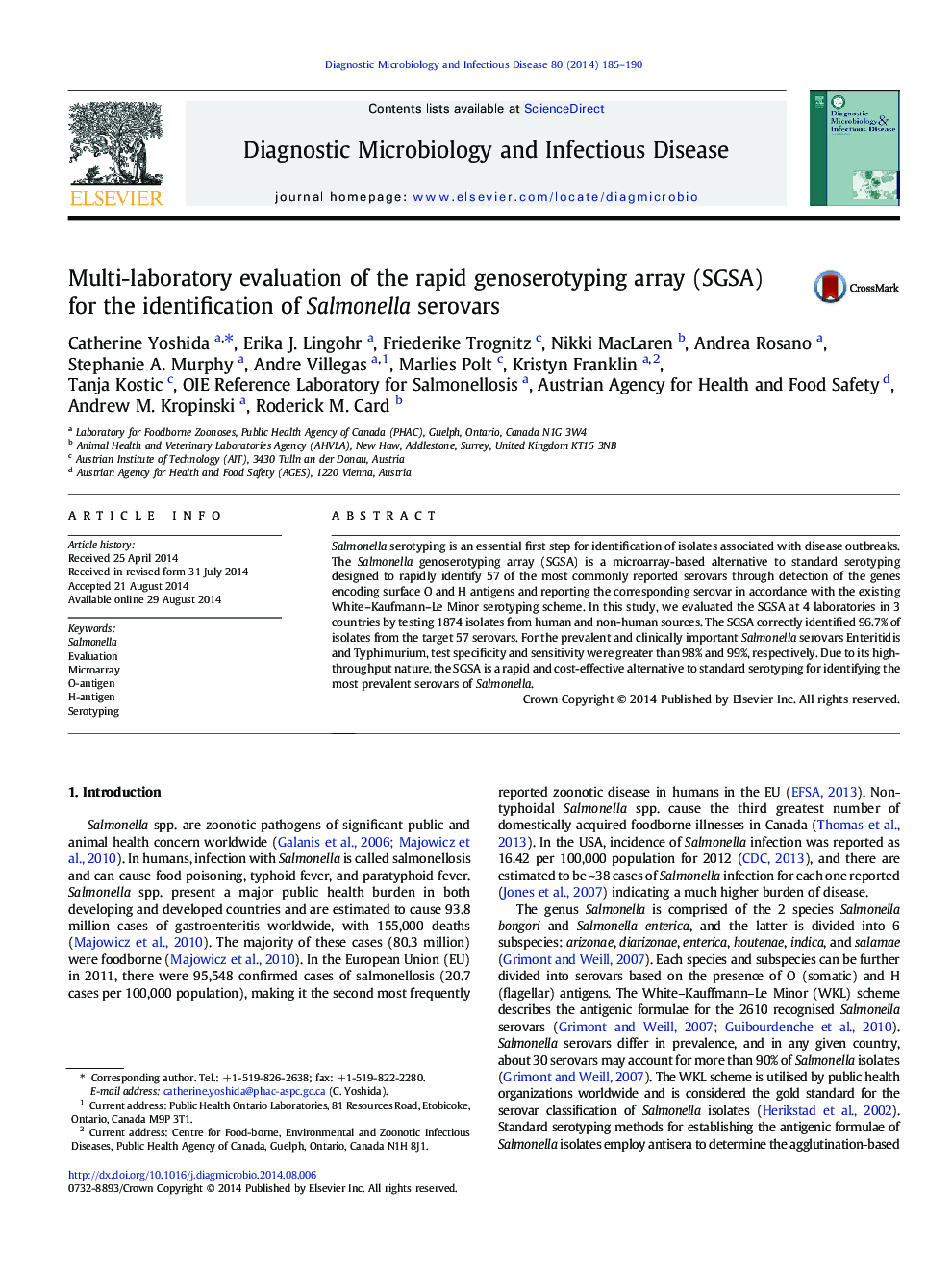 Multi-laboratory evaluation of the rapid genoserotyping array (SGSA) for the identification of Salmonella serovars