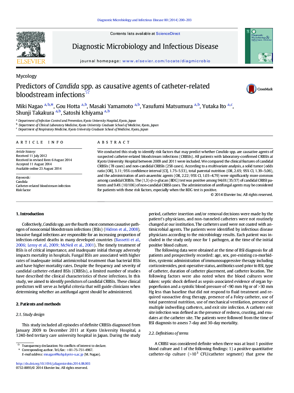 Predictors of Candida spp. as causative agents of catheter-related bloodstream infections 