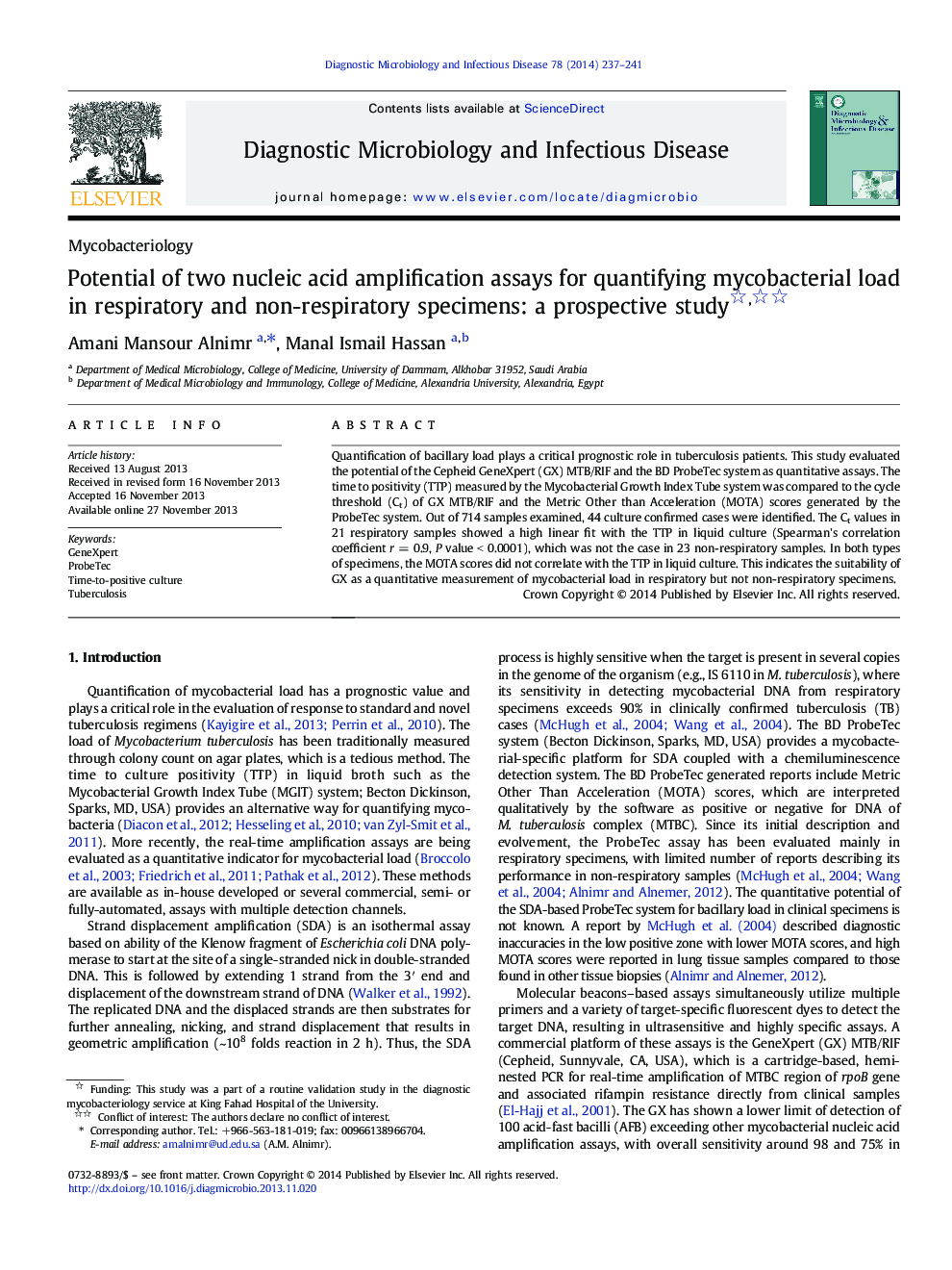 Potential of two nucleic acid amplification assays for quantifying mycobacterial load in respiratory and non-respiratory specimens: a prospective study 