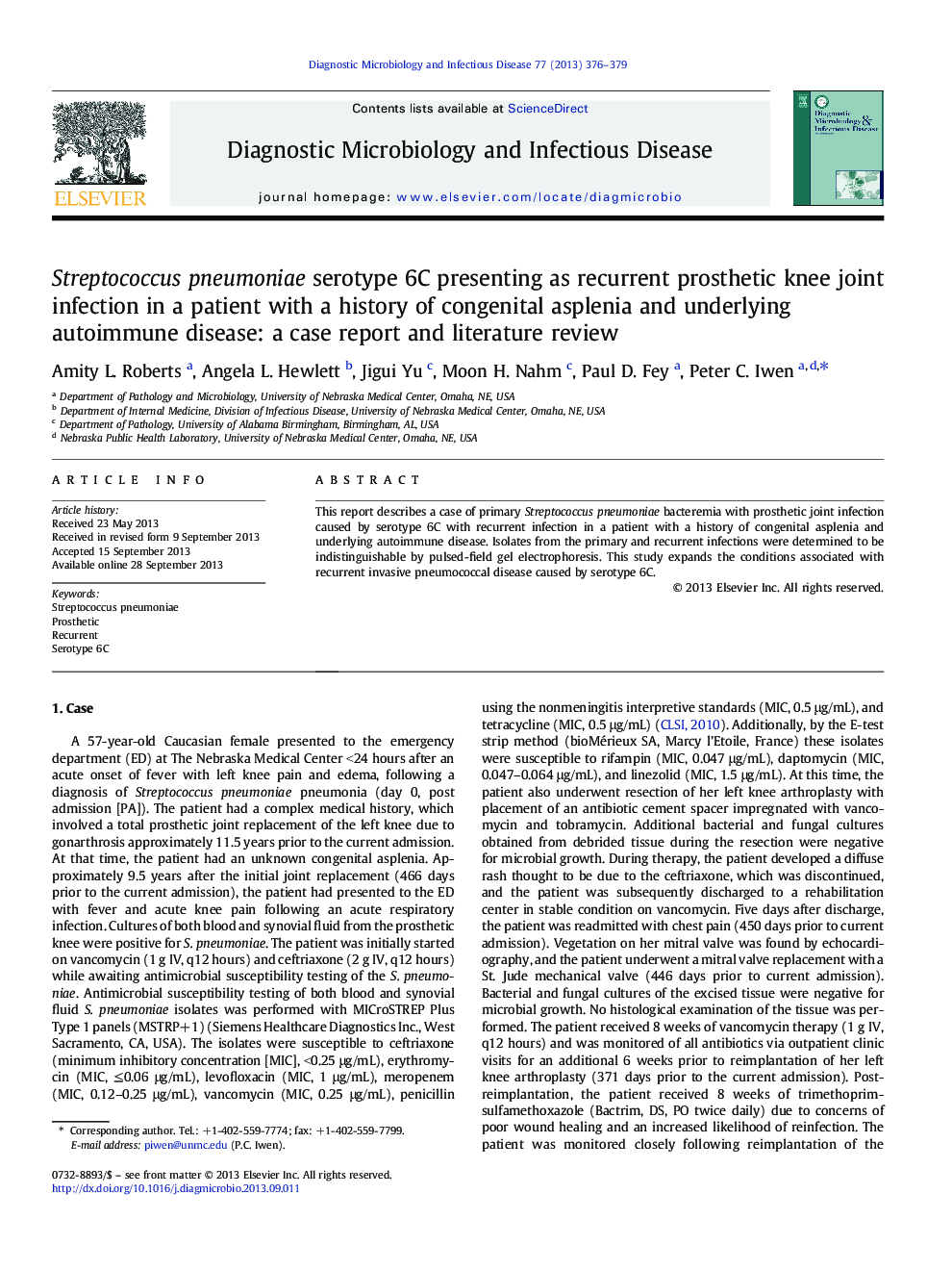 Streptococcus pneumoniae serotype 6C presenting as recurrent prosthetic knee joint infection in a patient with a history of congenital asplenia and underlying autoimmune disease: a case report and literature review