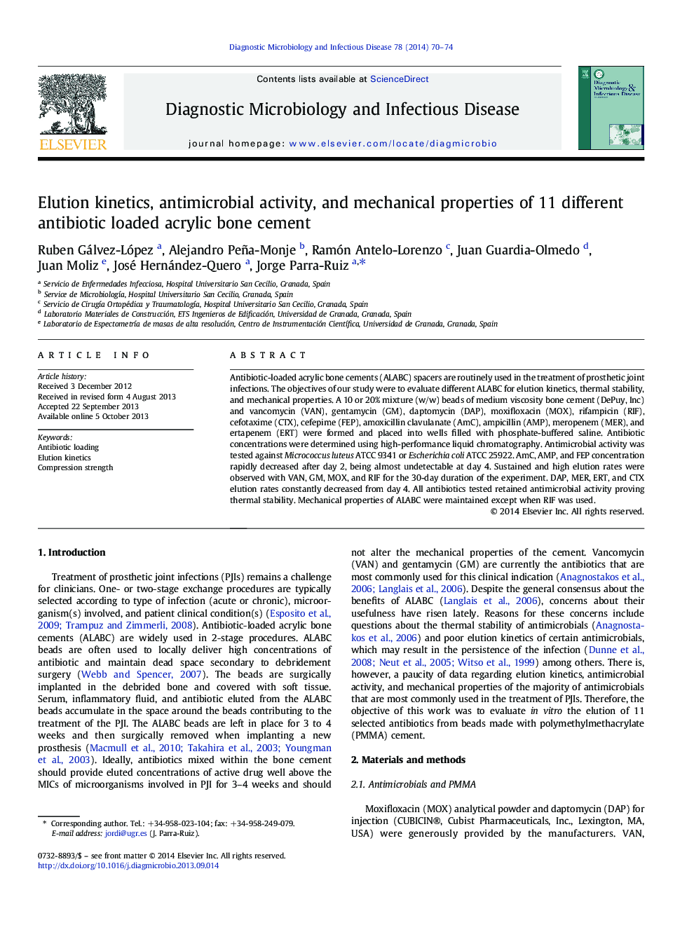 Elution kinetics, antimicrobial activity, and mechanical properties of 11 different antibiotic loaded acrylic bone cement