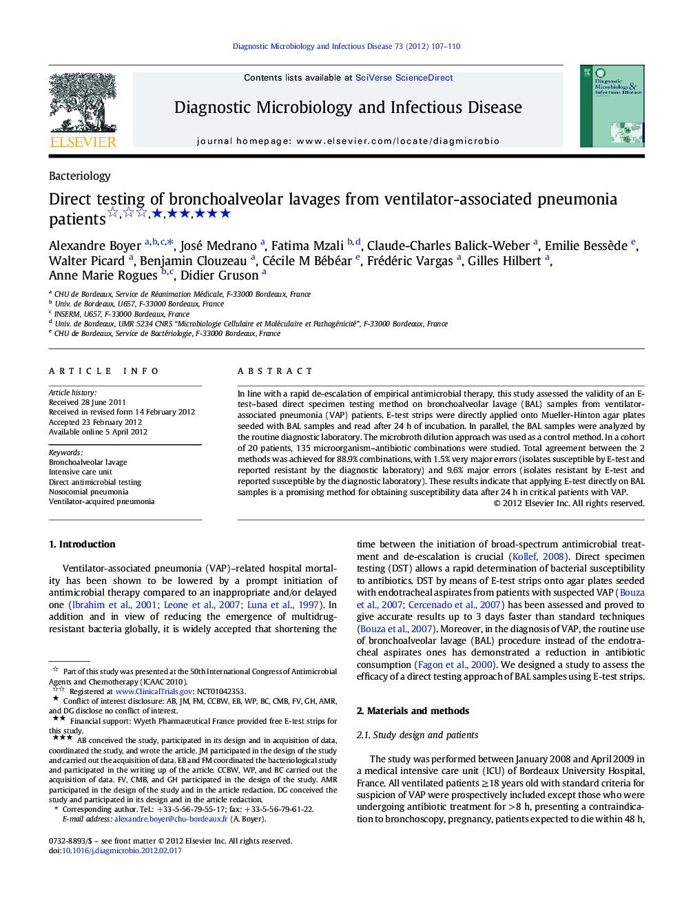 Direct testing of bronchoalveolar lavages from ventilator-associated pneumonia patients