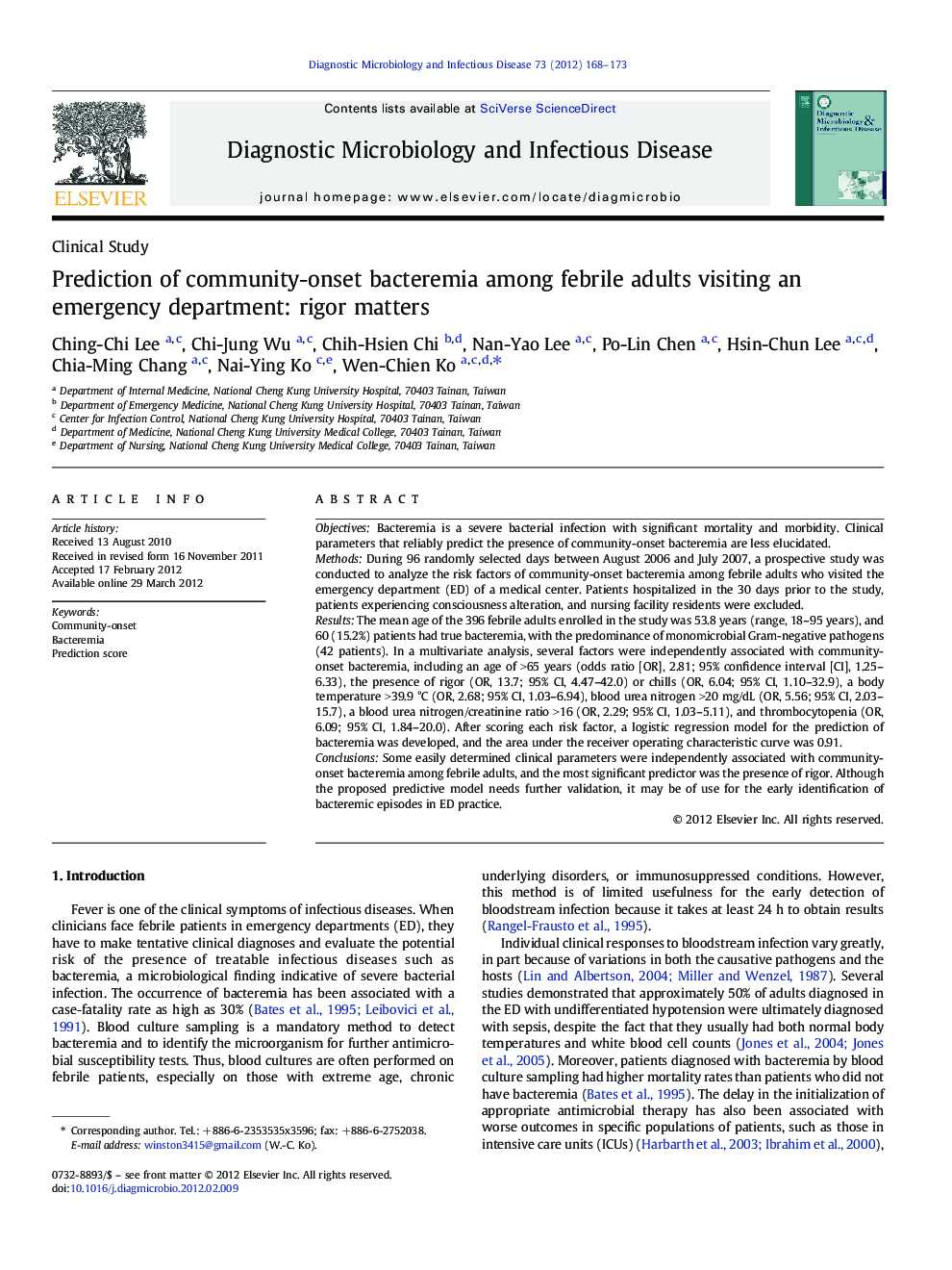 Prediction of community-onset bacteremia among febrile adults visiting an emergency department: rigor matters