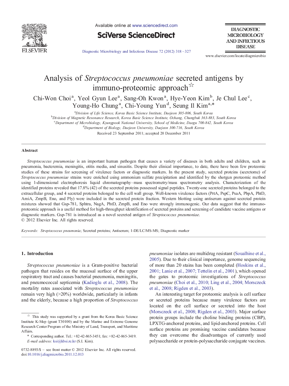 Analysis of Streptococcus pneumoniae secreted antigens by immuno-proteomic approach 