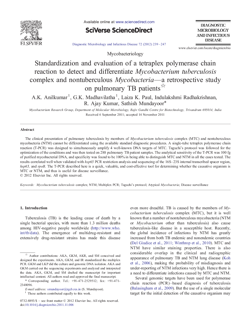 Standardization and evaluation of a tetraplex polymerase chain reaction to detect and differentiate Mycobacterium tuberculosis complex and nontuberculous Mycobacteria—a retrospective study on pulmonary TB patients 