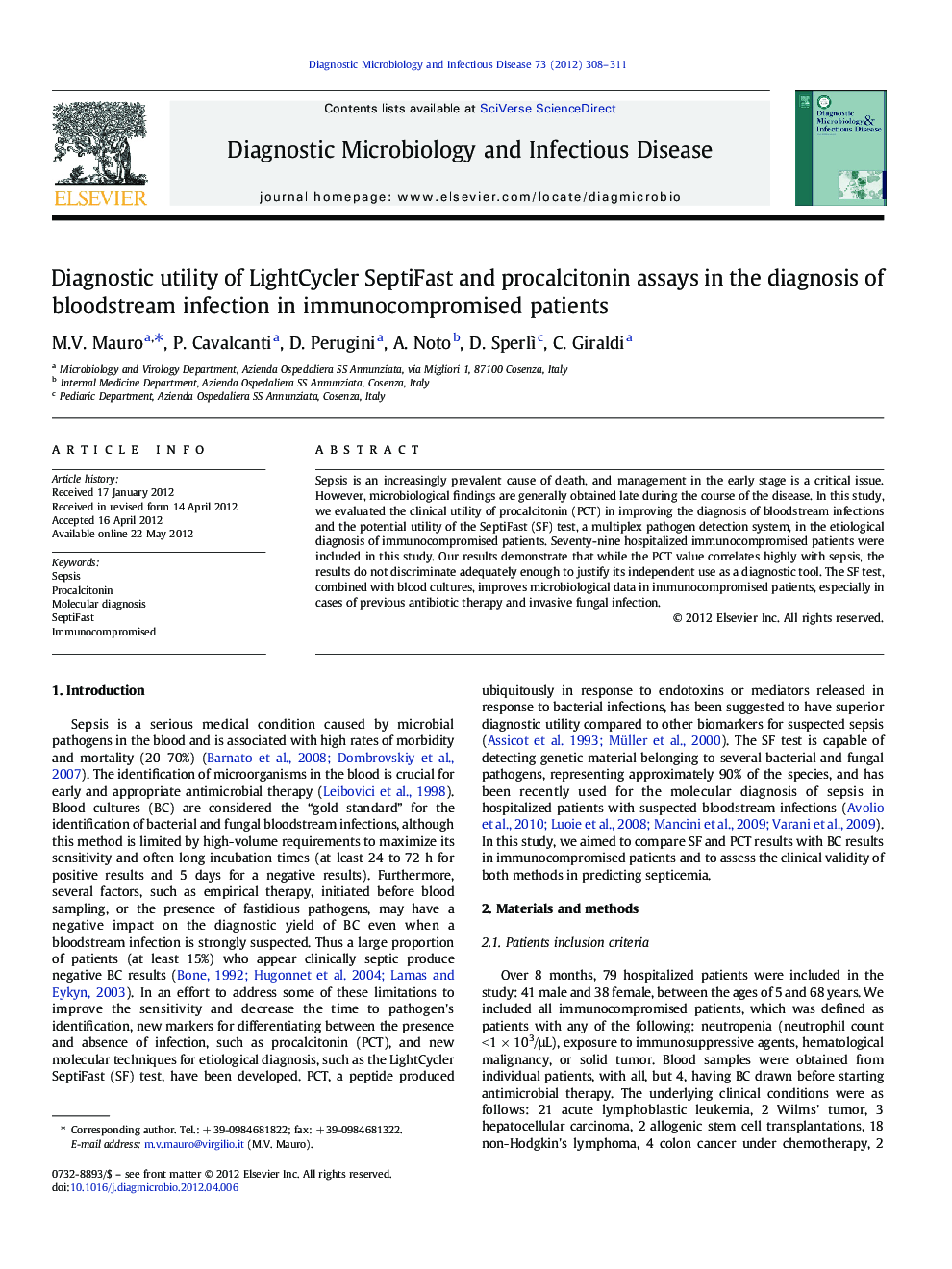 Diagnostic utility of LightCycler SeptiFast and procalcitonin assays in the diagnosis of bloodstream infection in immunocompromised patients