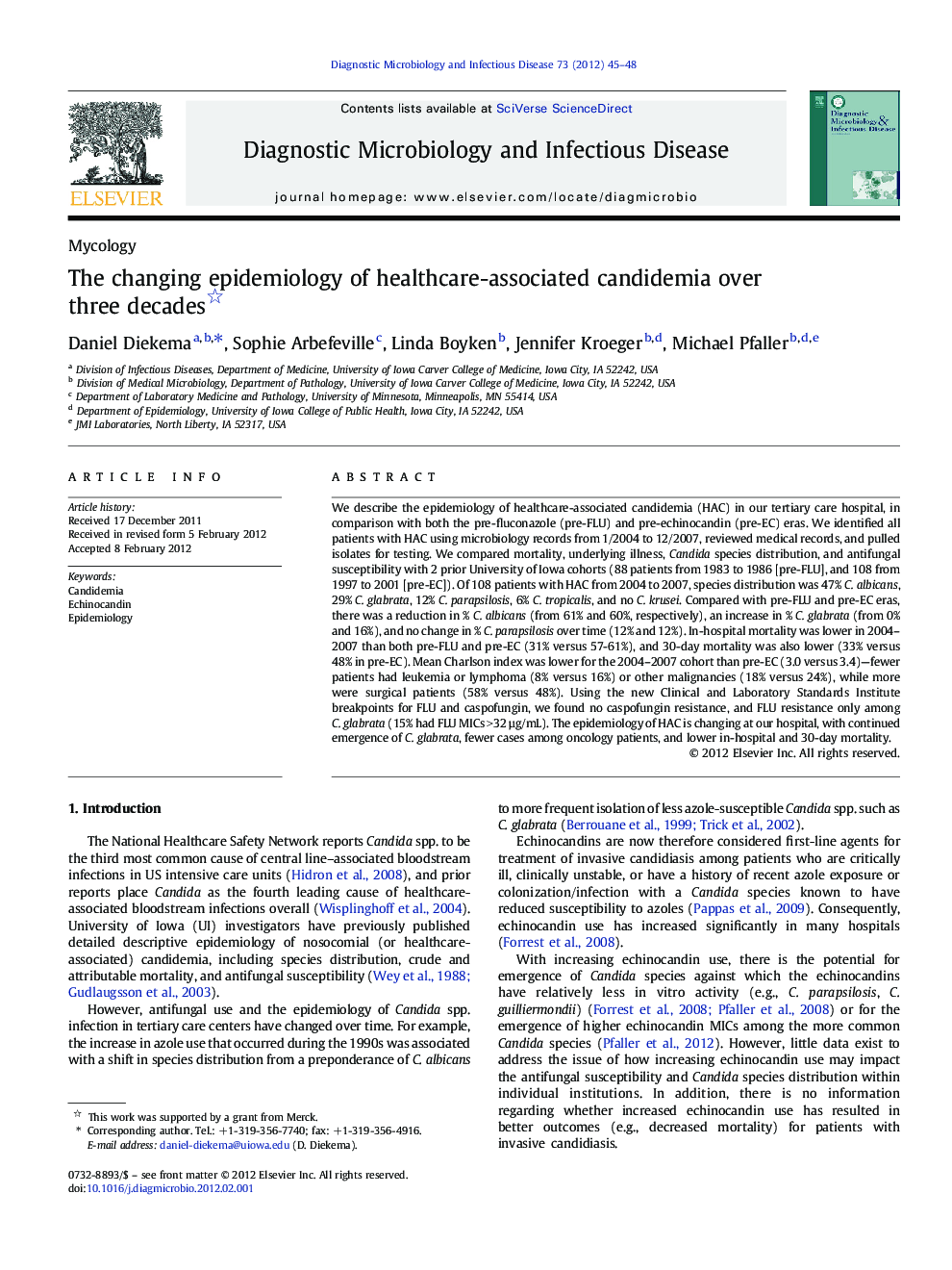 The changing epidemiology of healthcare-associated candidemia over three decades 