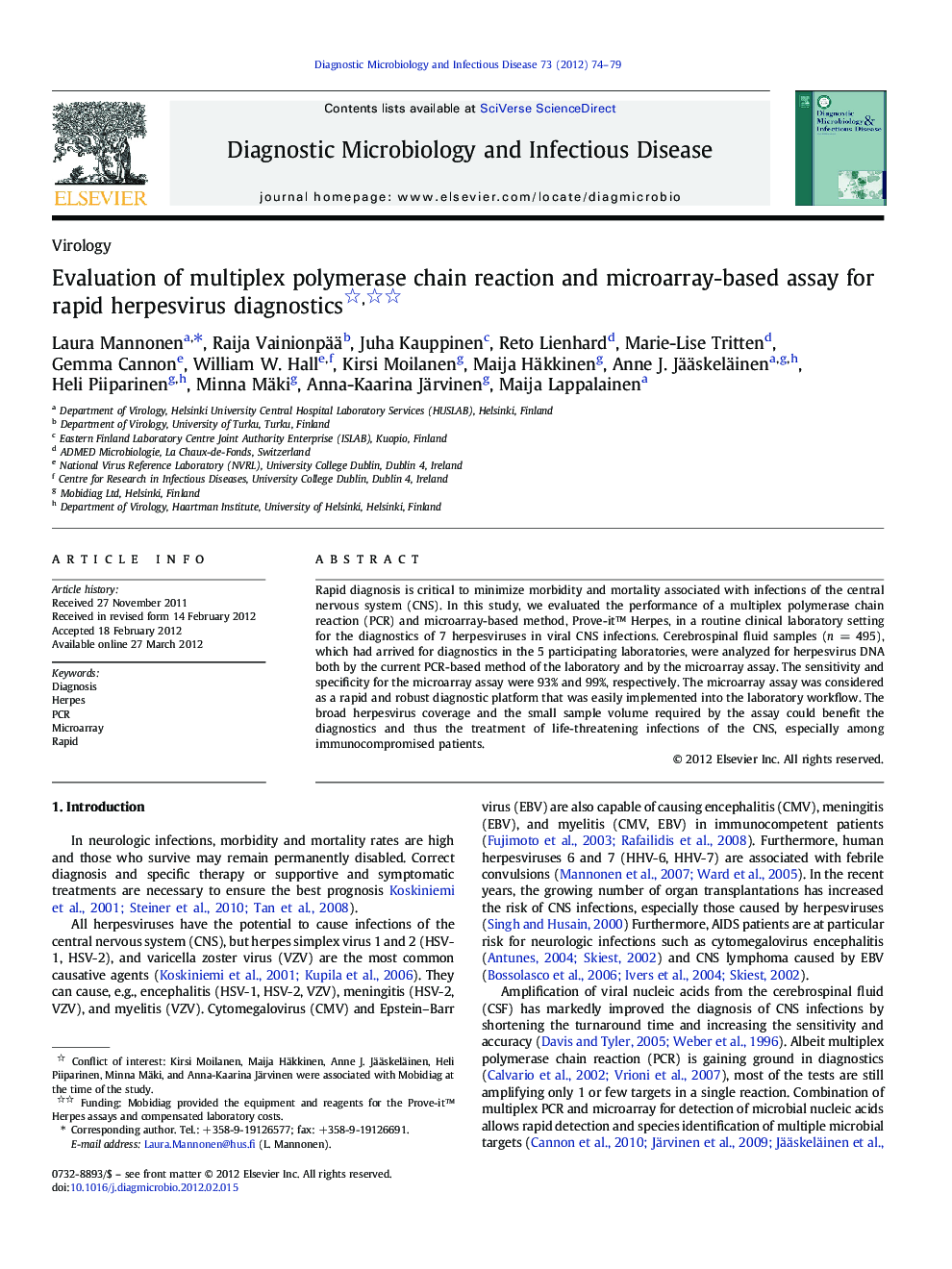 Evaluation of multiplex polymerase chain reaction and microarray-based assay for rapid herpesvirus diagnostics 