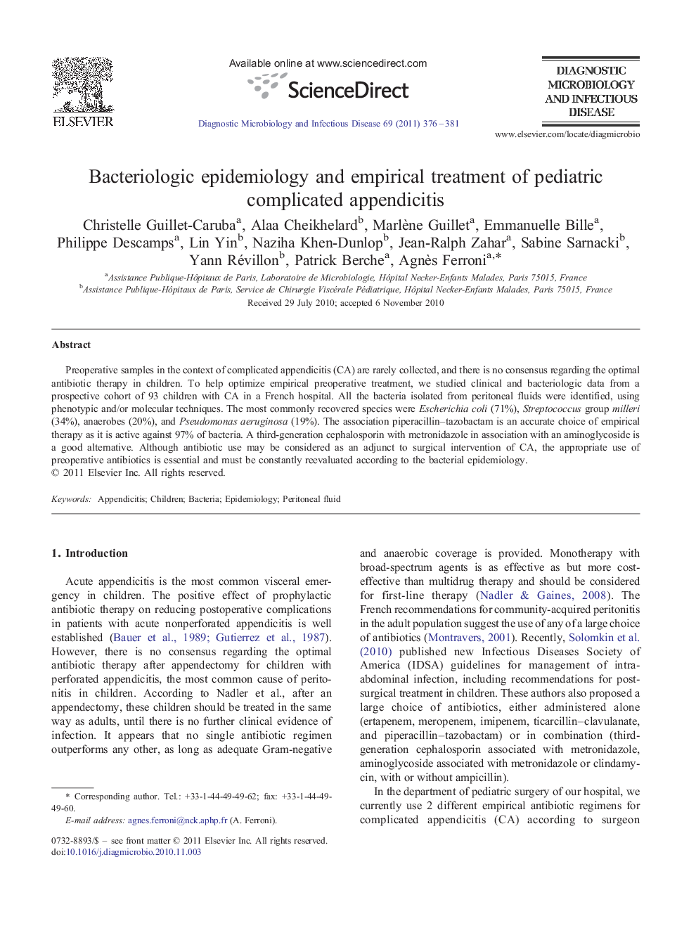 Bacteriologic epidemiology and empirical treatment of pediatric complicated appendicitis