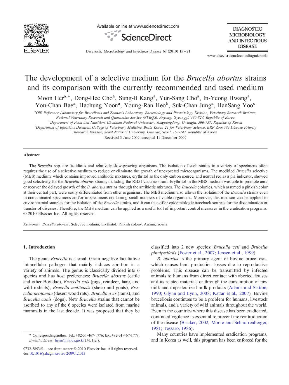 The development of a selective medium for the Brucella abortus strains and its comparison with the currently recommended and used medium