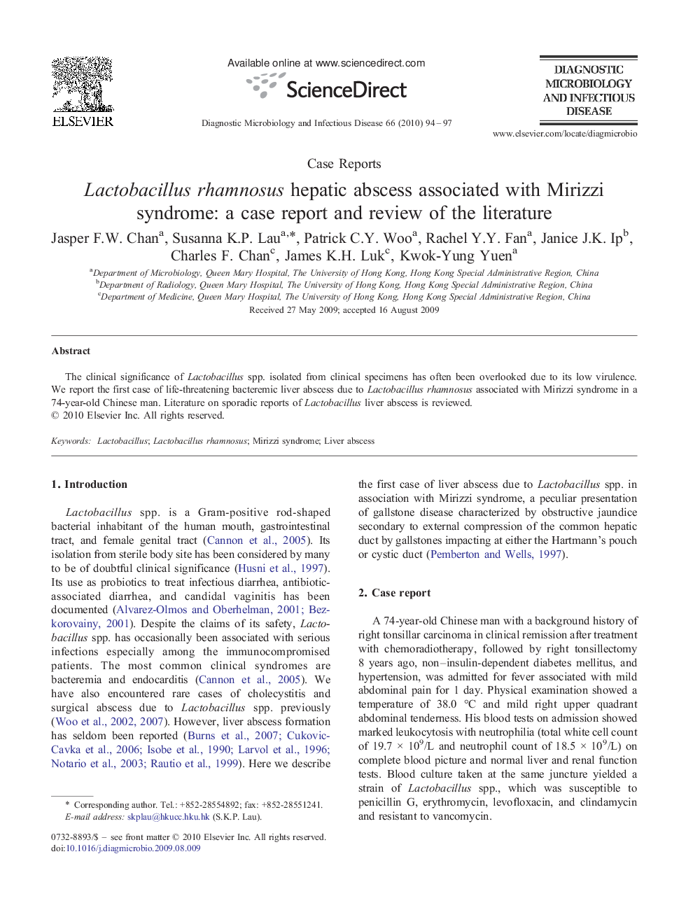 Lactobacillus rhamnosus hepatic abscess associated with Mirizzi syndrome: a case report and review of the literature