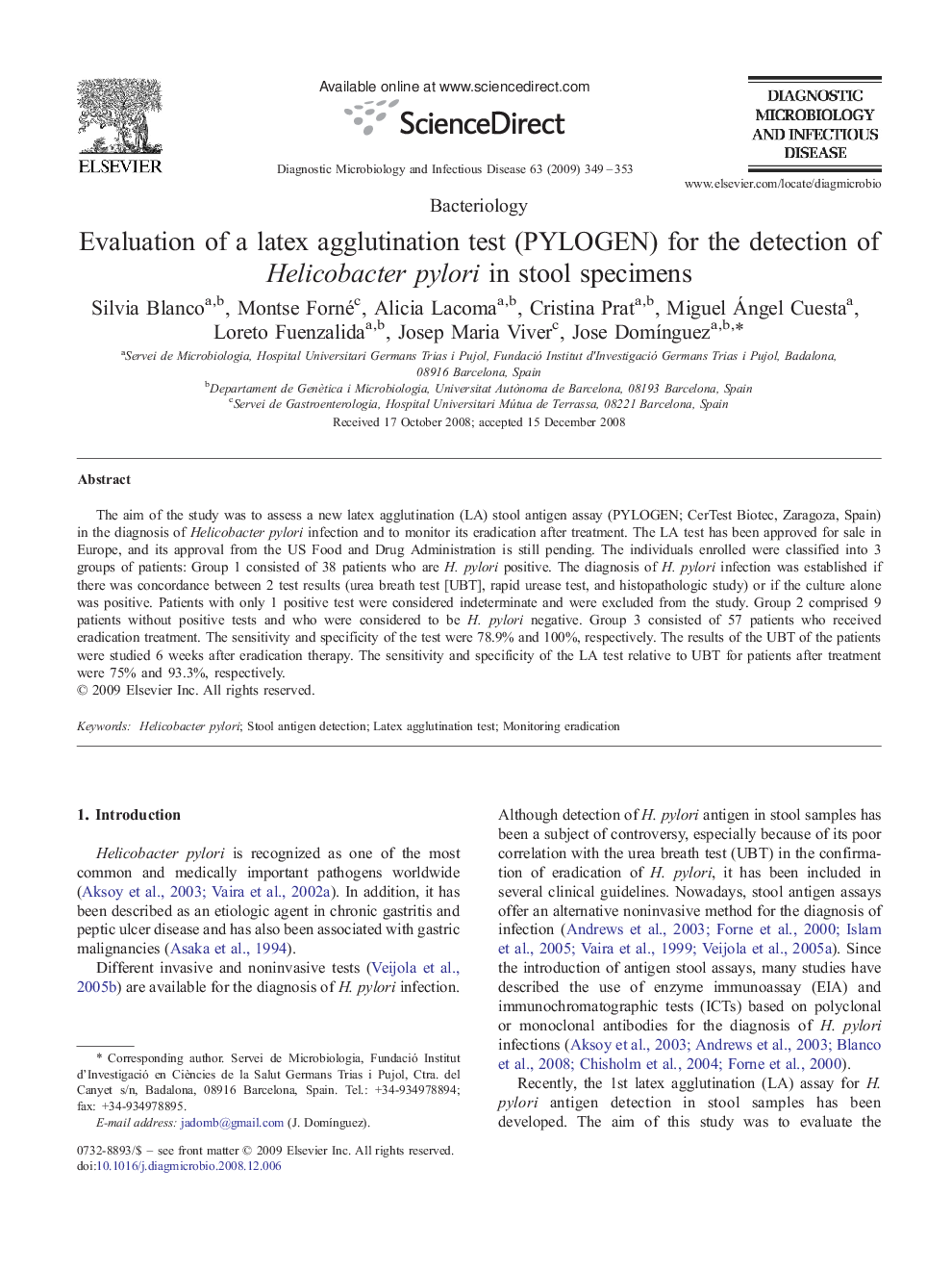 Evaluation of a latex agglutination test (PYLOGEN) for the detection of Helicobacter pylori in stool specimens