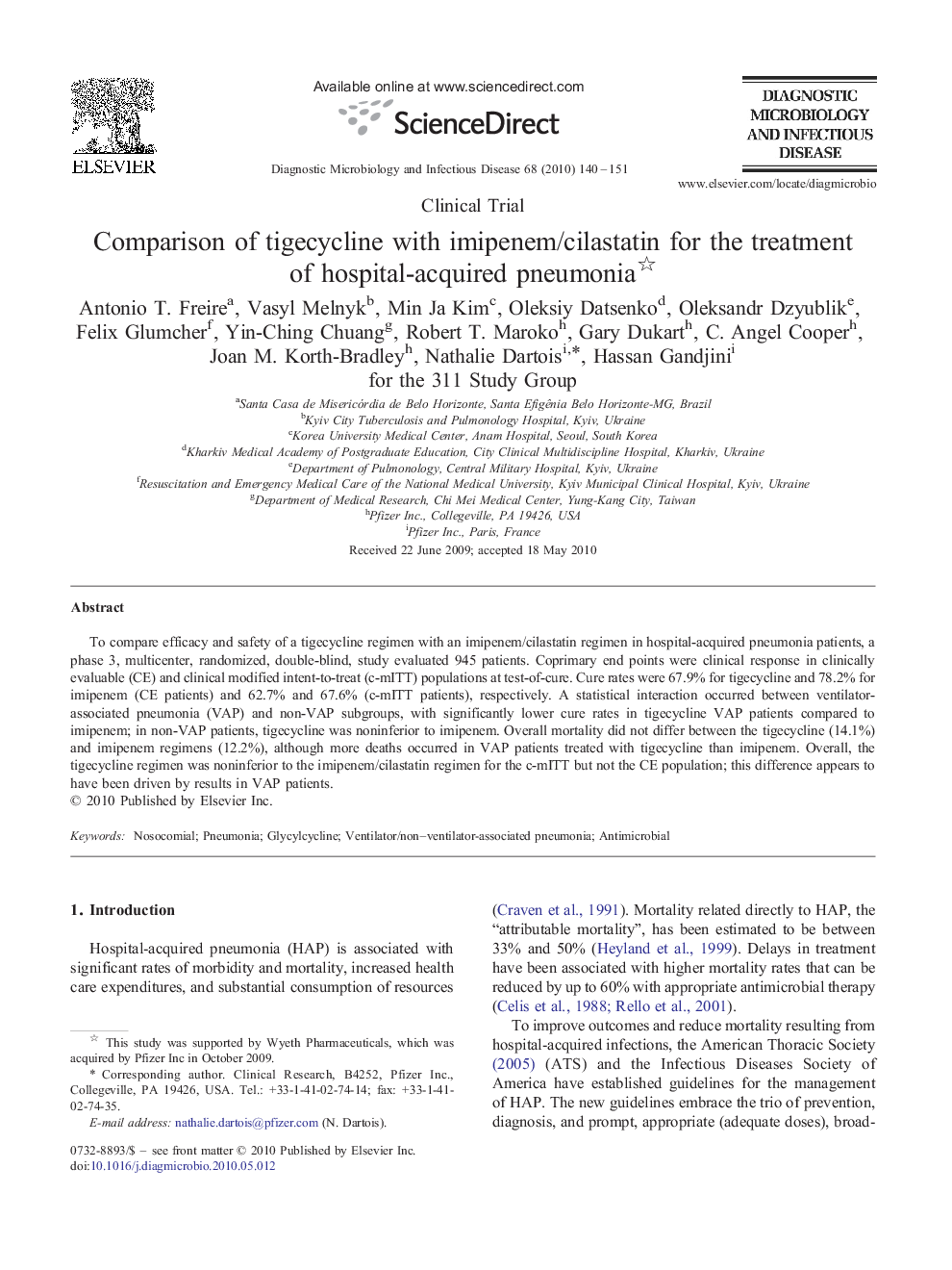 Comparison of tigecycline with imipenem/cilastatin for the treatment of hospital-acquired pneumonia 