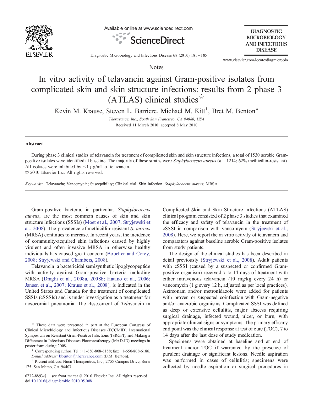 In vitro activity of telavancin against Gram-positive isolates from complicated skin and skin structure infections: results from 2 phase 3 (ATLAS) clinical studies