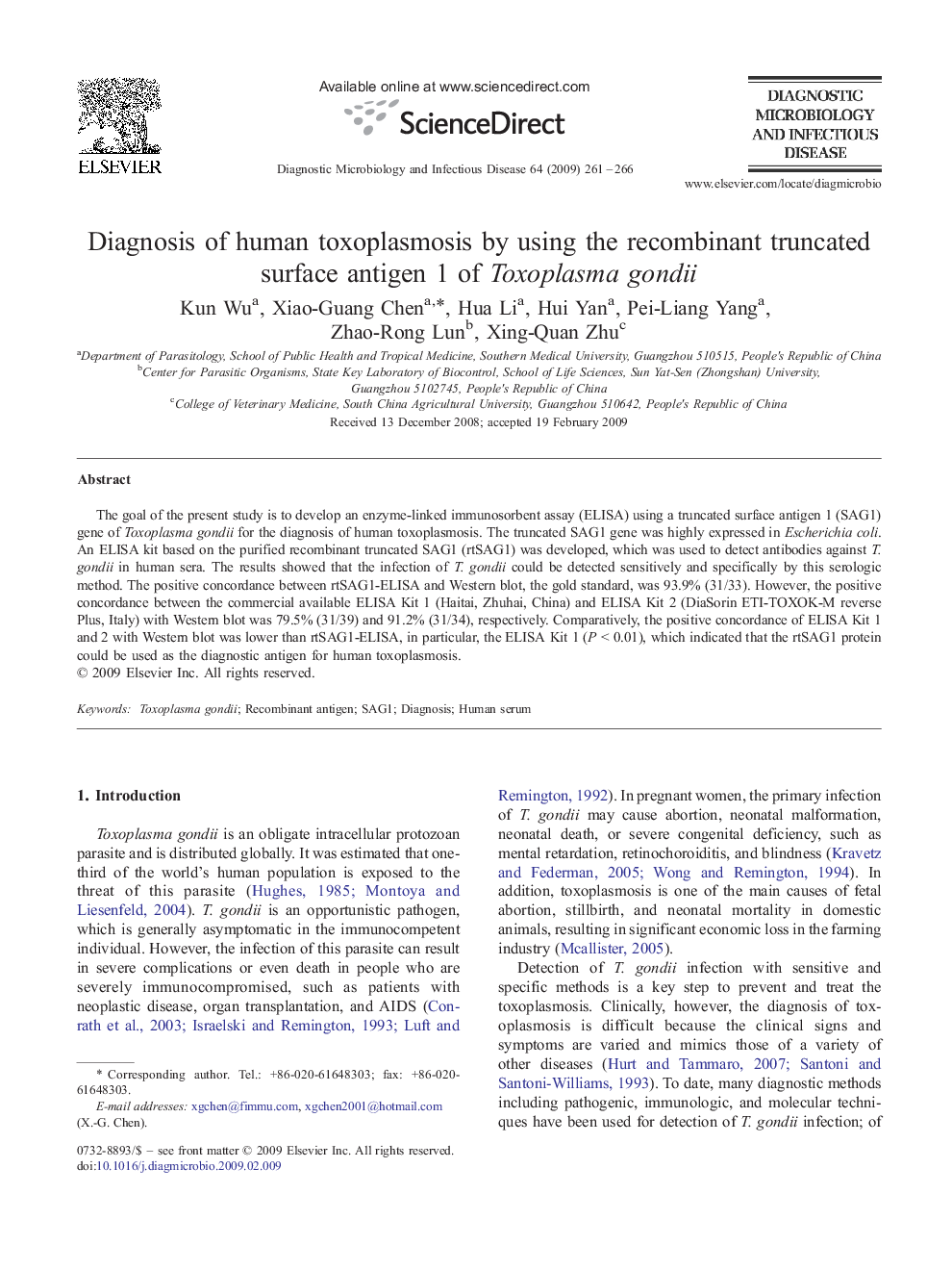 Diagnosis of human toxoplasmosis by using the recombinant truncated surface antigen 1 of Toxoplasma gondii