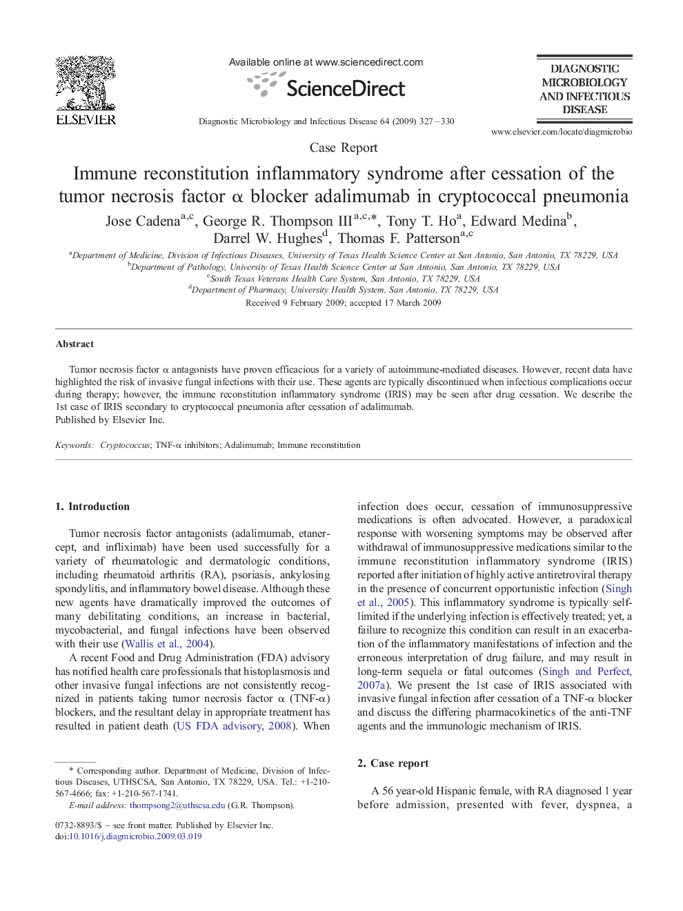 Immune reconstitution inflammatory syndrome after cessation of the tumor necrosis factor α blocker adalimumab in cryptococcal pneumonia