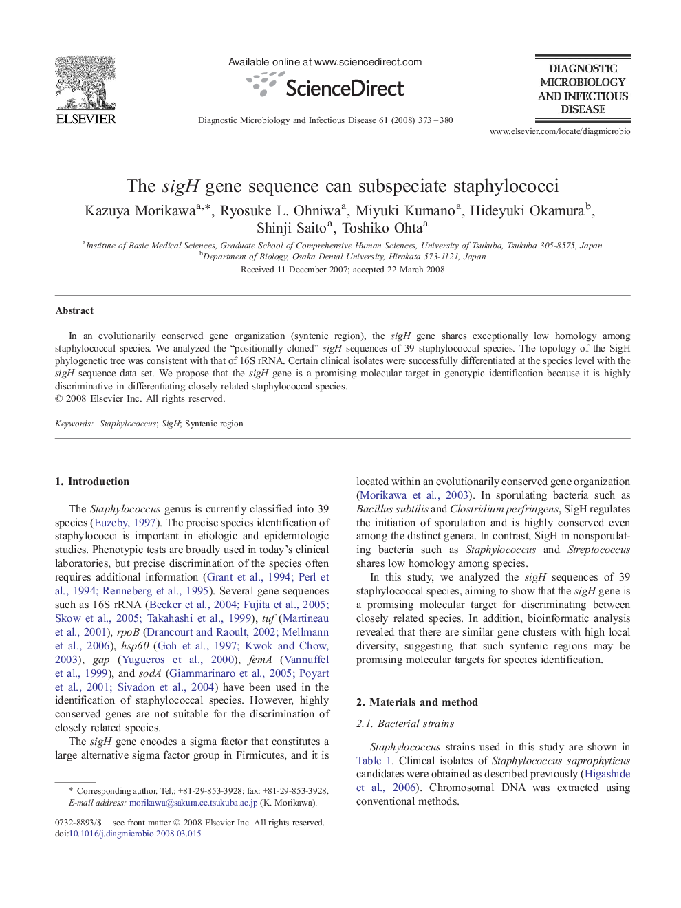 عکس صفحه اول مقاله: The sigH gene sequence can subspeciate staphylococci The sigH gene sequence can subspeciate staphylococci