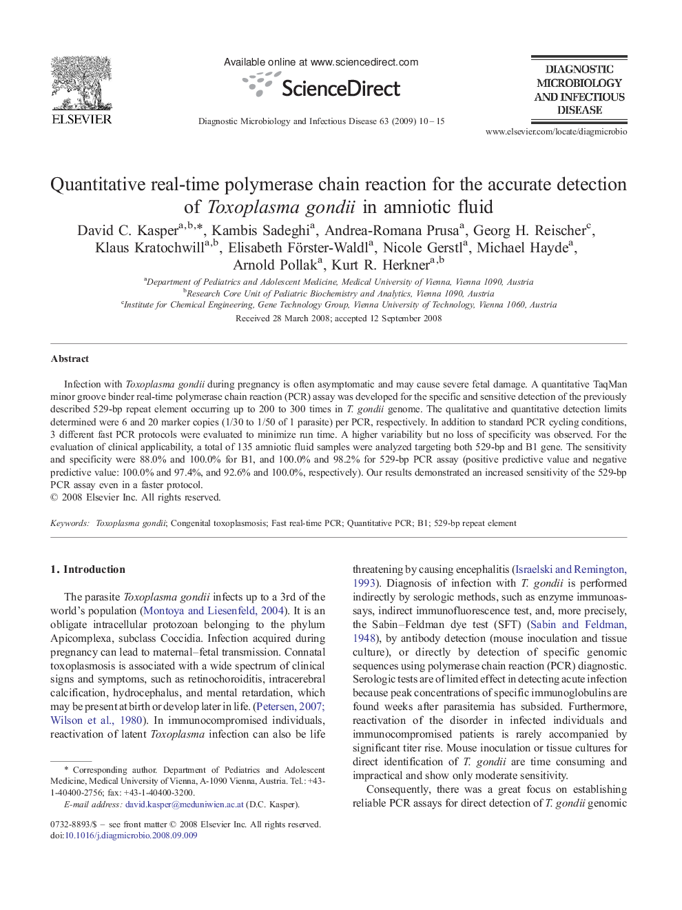 Quantitative real-time polymerase chain reaction for the accurate detection of Toxoplasma gondii in amniotic fluid