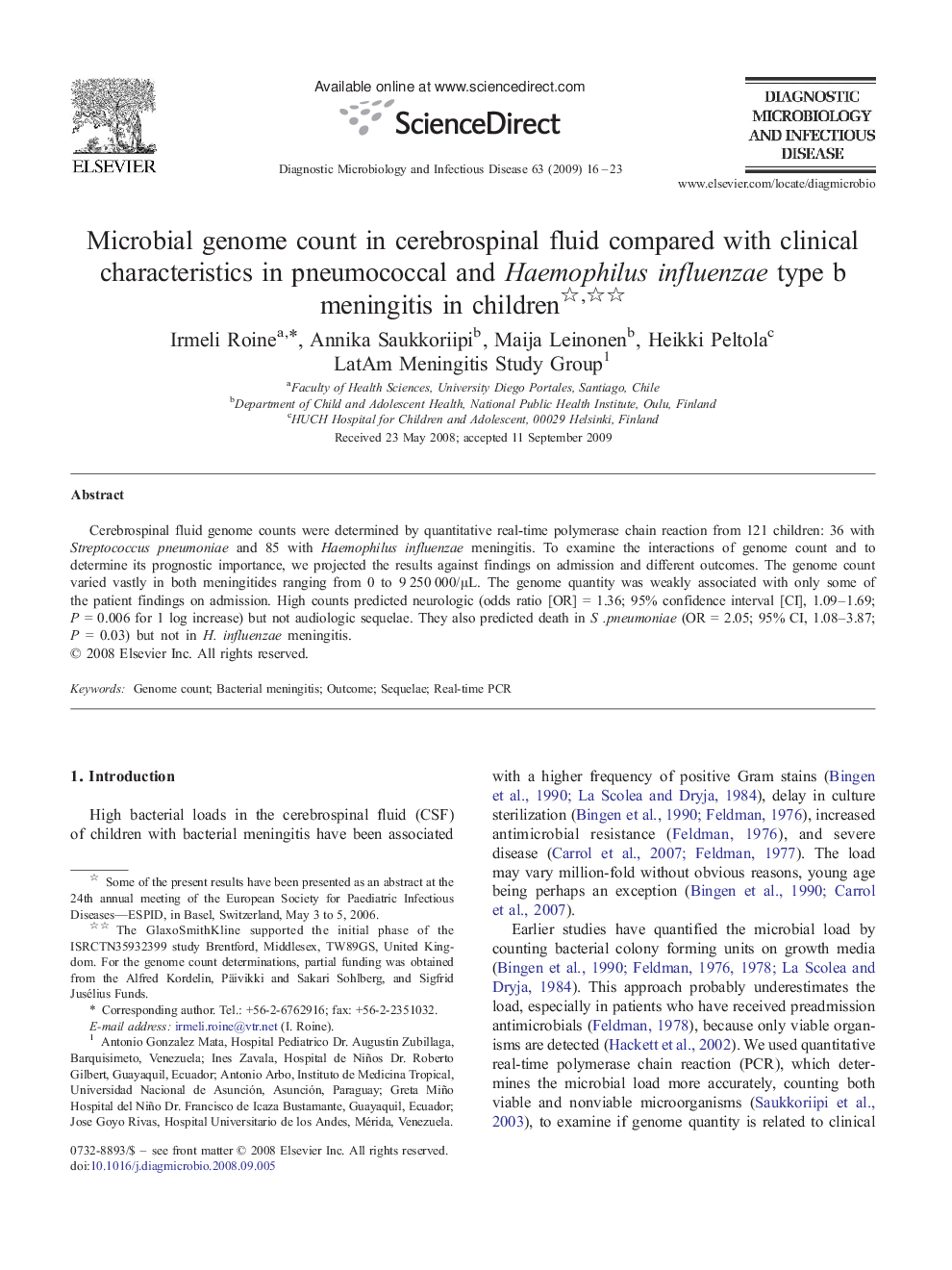 Microbial genome count in cerebrospinal fluid compared with clinical characteristics in pneumococcal and Haemophilus influenzae type b meningitis in children 