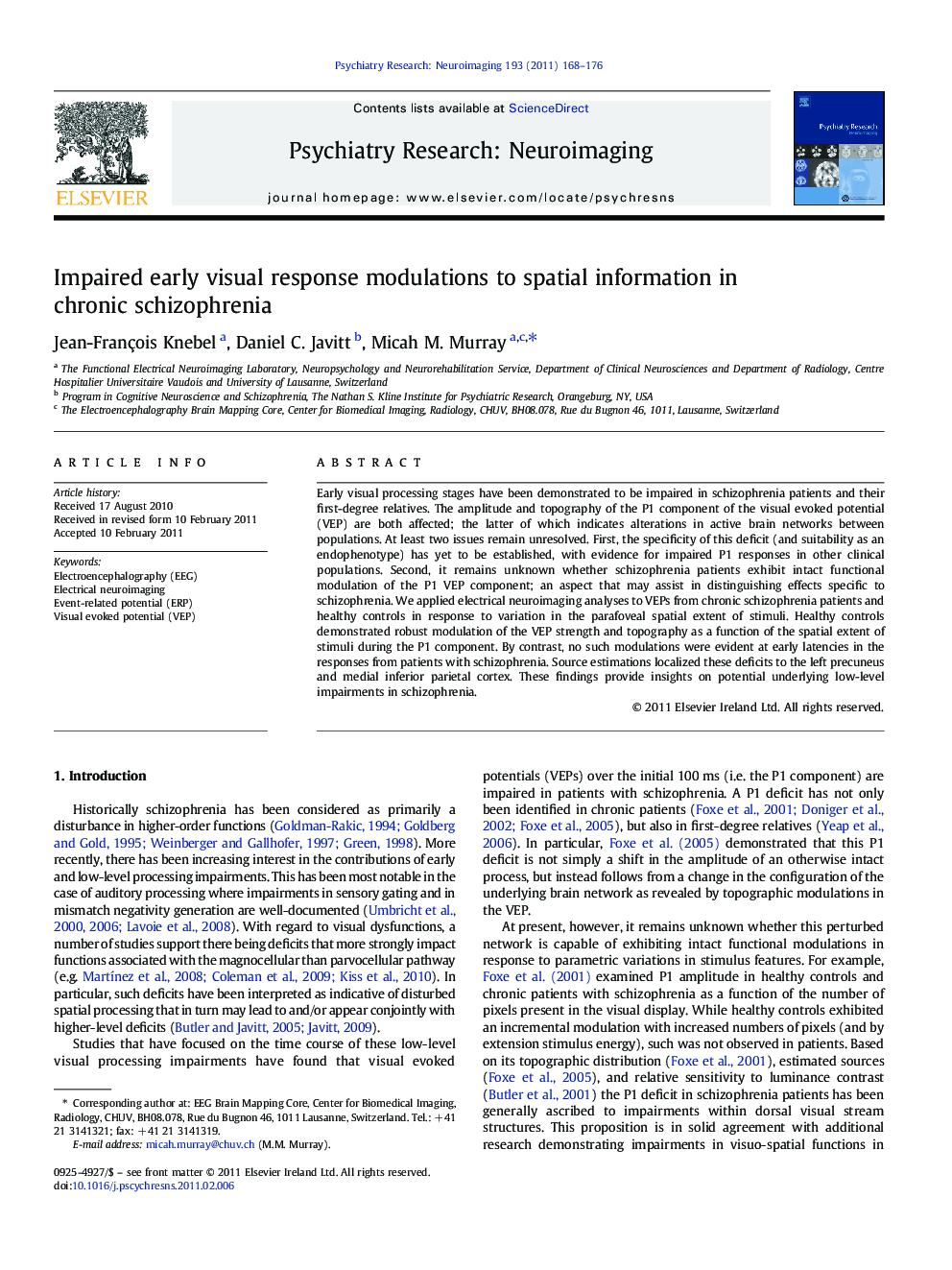 Impaired early visual response modulations to spatial information in chronic schizophrenia