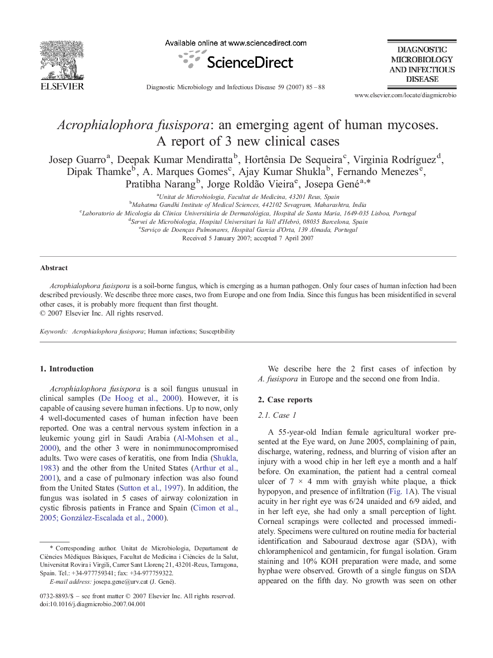 Acrophialophora fusispora: an emerging agent of human mycoses. A report of 3 new clinical cases