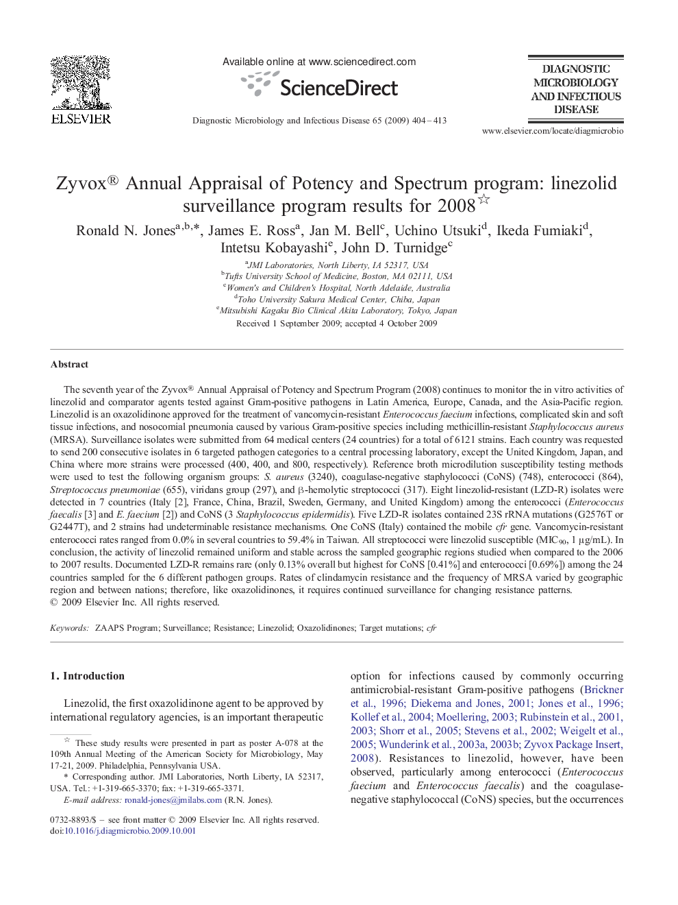 Zyvox® Annual Appraisal of Potency and Spectrum program: linezolid surveillance program results for 2008 