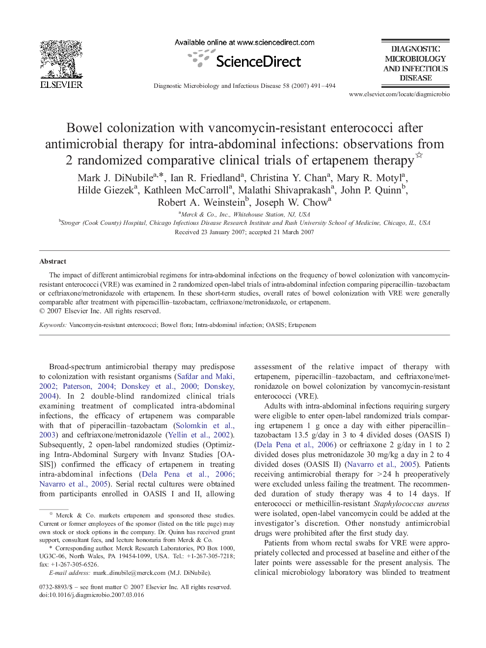 Bowel colonization with vancomycin-resistant enterococci after antimicrobial therapy for intra-abdominal infections: observations from 2 randomized comparative clinical trials of ertapenem therapy 