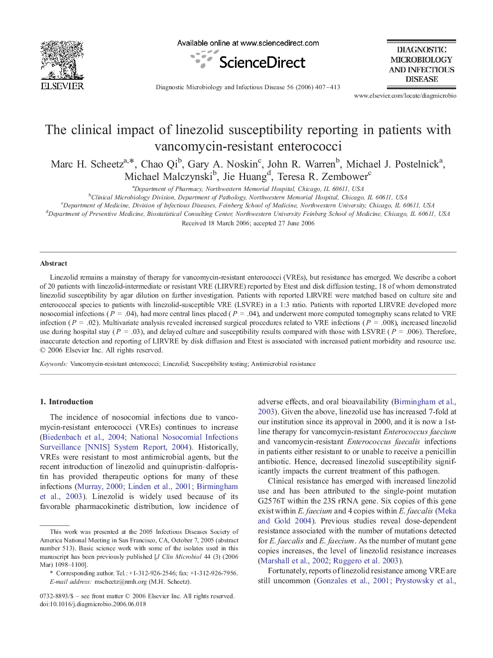 The clinical impact of linezolid susceptibility reporting in patients with vancomycin-resistant enterococci