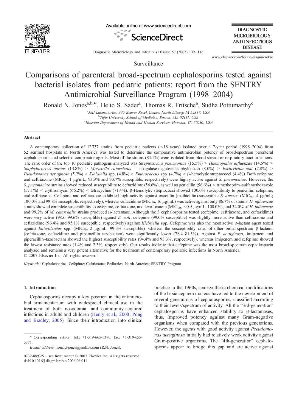 Comparisons of parenteral broad-spectrum cephalosporins tested against bacterial isolates from pediatric patients: report from the SENTRY Antimicrobial Surveillance Program (1998–2004)